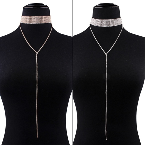 C24 | Dainty Gold Rhinestone Choker Chain Necklace - Picture 8 of 8